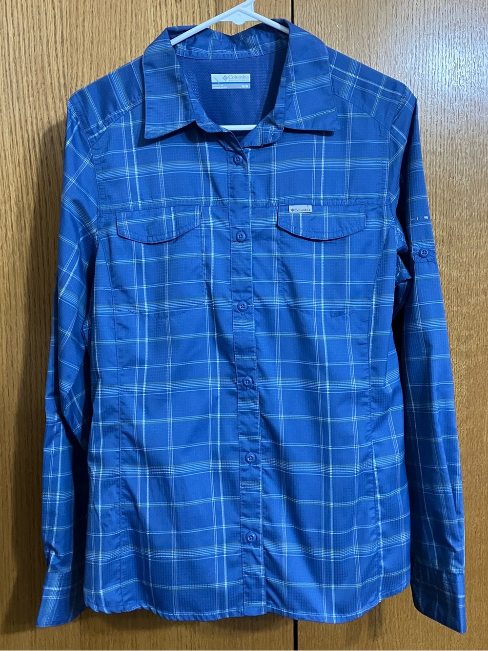 Columbia Silver Ridge Lite Omni-Shade Women’s Blue Plaid Shirt Size Medium